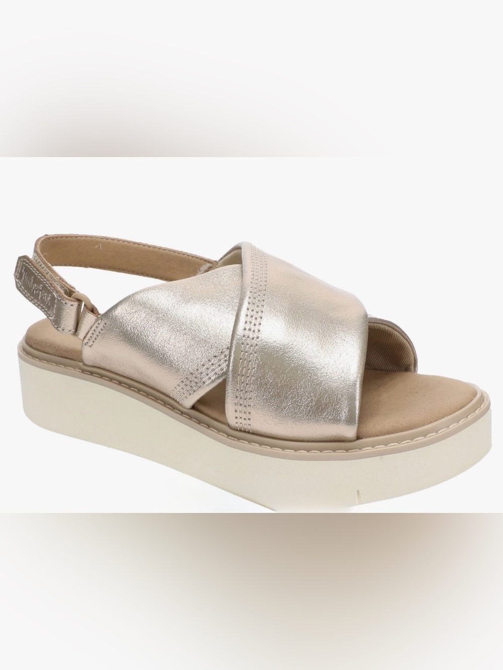 Timberland Metallic Champagne Gold Platform Sandals. Safari dawn